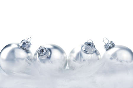silver christmas balls isolatedの写真素材