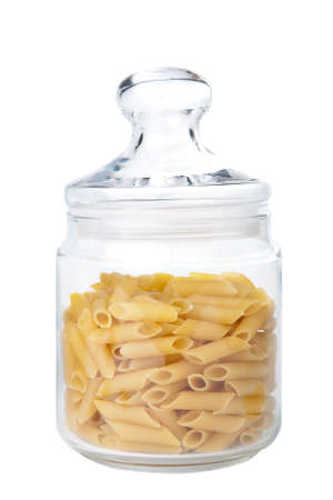 raw pasta in jar isolatedの写真素材