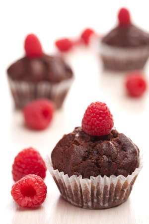 chocolate muffins with raspberry の写真素材
