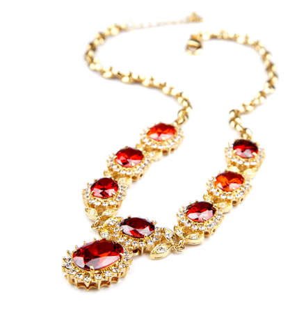 gold necklace with gems isolated の写真素材