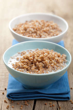buckwheat groats with milk の写真素材