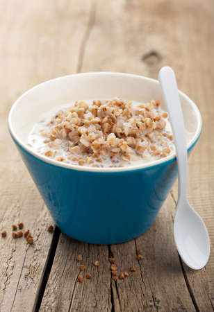 buckwheat groats with milk の写真素材