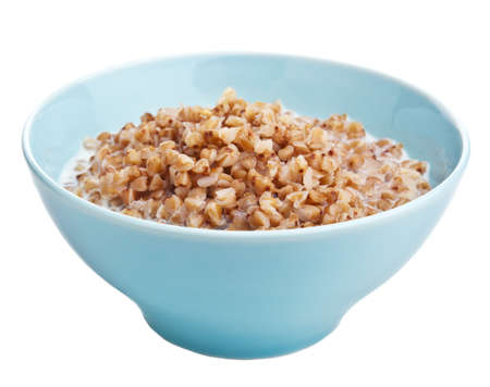 buckwheat groats with milk isolatedの写真素材