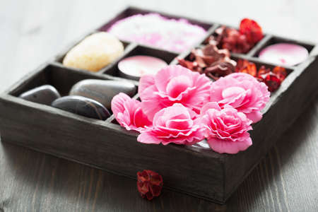 spa and aromatherapy set in black boxの写真素材