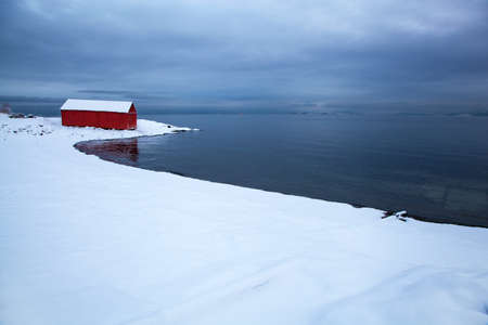 Norwegian stormy winter fjord landscape の写真素材