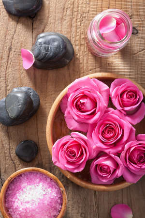 rose flowers, salt and spa stonesの写真素材