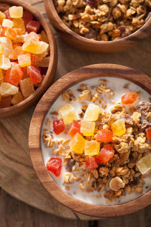 healthy granola with dry fruits for breakfastの写真素材