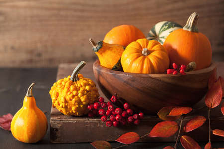 decorative pumpkins and autumn leaves for halloween