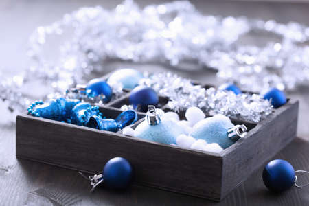 black box full of christmas decorationの写真素材