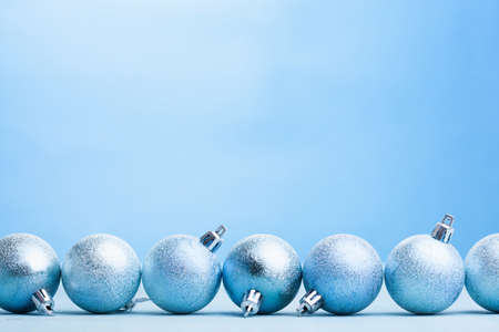 blue christmas balls decoration backgroundの写真素材