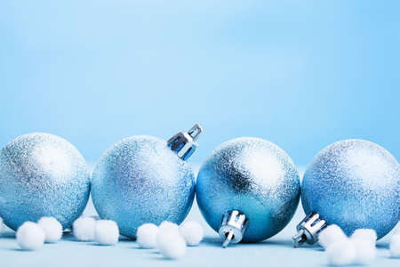 blue christmas balls decoration backgroundの写真素材