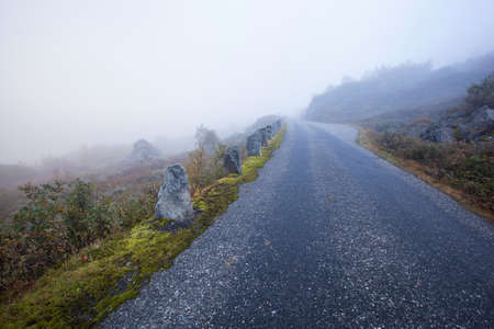 Foggy road in Norway Gamle Strynefjellsvegen