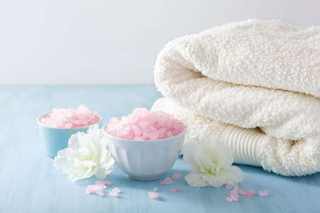 spa aromatherapy set with azalea flowers and herbal saltの写真素材