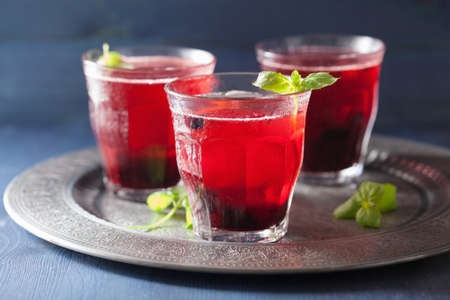 refreshing blueberry drink with lime and mintの写真素材