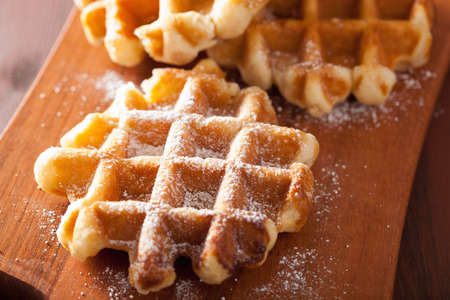 belgian waffles with icing sugarの写真素材