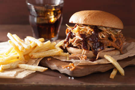 homemade pulled pork burger with coleslaw and bbq sauceの写真素材