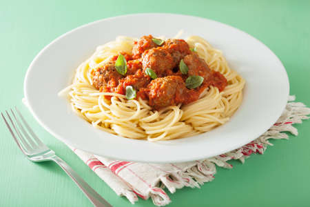 spaghetti with meatballs in tomato sauceの写真素材