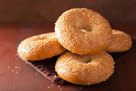 fresh sesame bagel for breakfastの写真素材