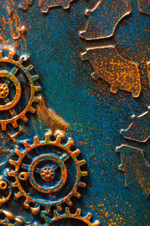 handmade steampunk background mechanical cogs wheelsの写真素材