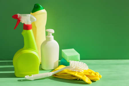 cleaning items household spray brush sponge gloveの写真素材