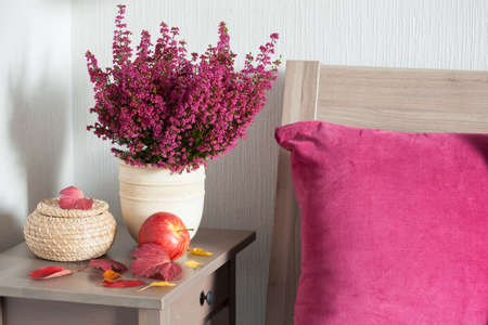 colorful cushion cozy home bedroom autumn mood flower leafの写真素材