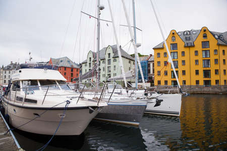 houses of Alesund town Norwayの写真素材