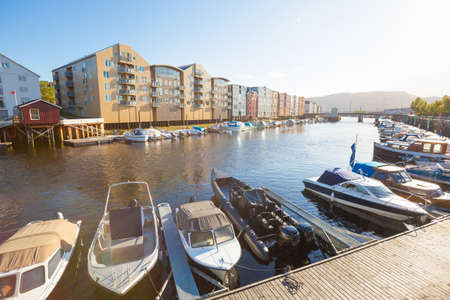 view on marina in Trondheimの写真素材