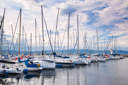 view of a marina in Trondheimの写真素材
