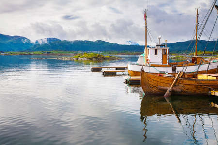 traditional boats at Haholmen island, Norwayの写真素材