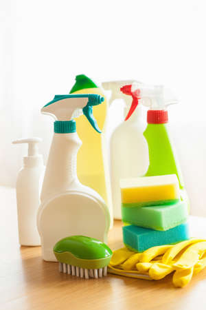 cleaning items household spray brush sponge gloveの写真素材