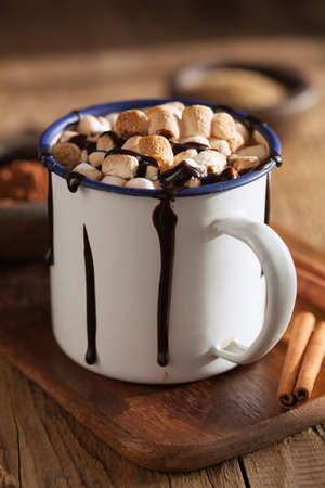s'mores hot chocolate mini marshmallows cinnamon winter drinkの写真素材