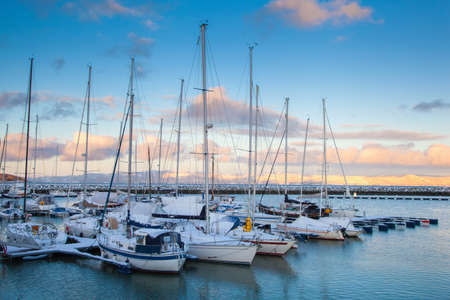 Winter view of a marina in Trondheim Grilstadの写真素材