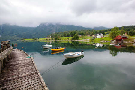 beautyful landscape lake and boat, Norwayの写真素材