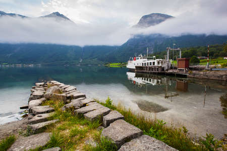 beautyful landscape lake and boat, Norwayの写真素材