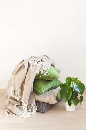 gray and green cushions cozy home