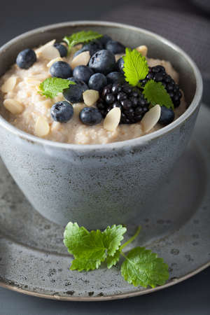 healthy breakfast steel cut oatmeal porridge with blueberryの写真素材