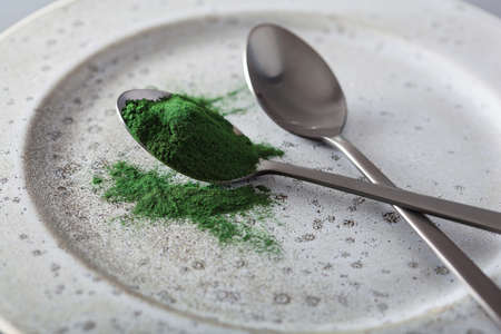 spirulina powder healthy dietary supplementの写真素材