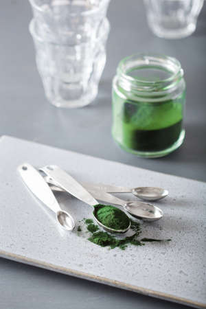 spirulina powder healthy dietary supplementの写真素材