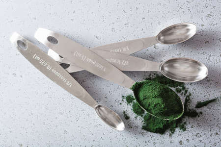 spirulina powder healthy dietary supplementの写真素材