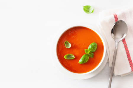 tomato soup flat lay on white backgorundの写真素材