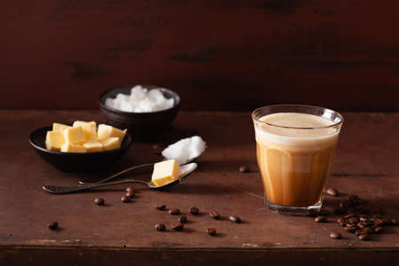 bulletproof coffee, keto paleo drink blended with butter and coconut oil