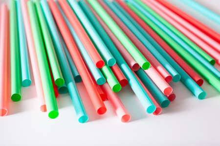 Single use plastic drinking strawsの写真素材