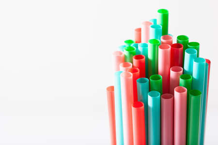 Single use plastic drinking strawsの写真素材