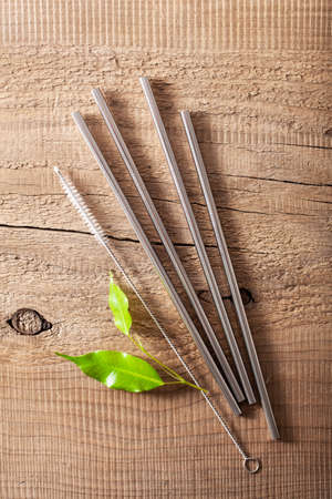 eco-friendly reusable metal drinking straw. zero waste conceptの写真素材