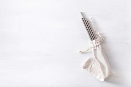 eco-friendly reusable metal drinking straw. zero waste concept