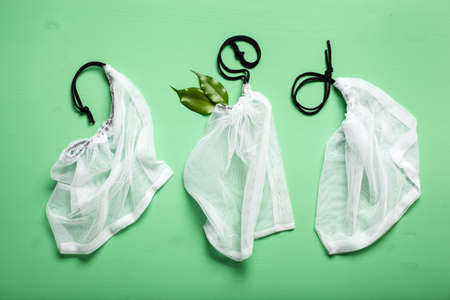 reusable mesh nylon bag, plastic free zero waste conceptの写真素材