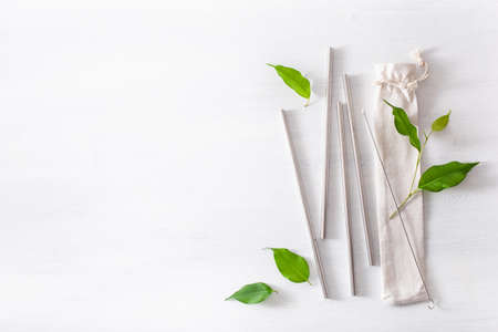 eco-friendly reusable metal drinking straw. zero waste conceptの写真素材