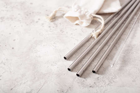 eco-friendly reusable metal drinking straw. zero waste conceptの写真素材