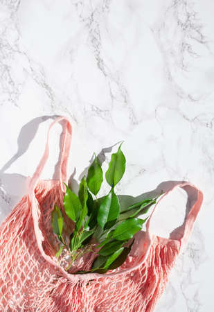 reusable mesh cotton shopping bag, plastic free zero waste concept