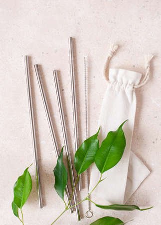 eco-friendly reusable metal drinking straw. zero waste conceptの写真素材